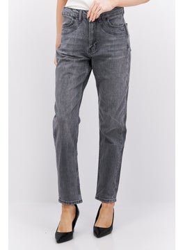 Buy Women Mom Fit Washed Stretchable Jeans, Grey in Saudi Arabia