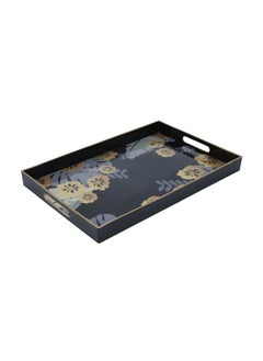 Buy Black Rectangular Serving Tray With Flowers in Saudi Arabia