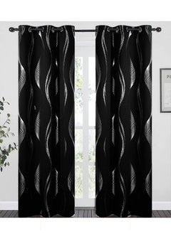 Buy 2-Piece Thermal Insulated Blackout Curtains Greyish Black/Silver 100x250cm in UAE