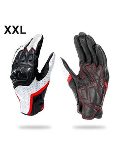 اشتري Motorcycle Gloves for Men Women Touchscreen Motocross Dirt Bike Riding Gloves All Finger with Carbon Fiber Protective Hard Knuckles White Size XXL في الامارات