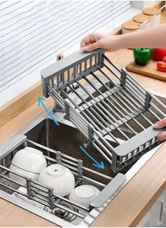 Buy Retractable Kitchen Sink Drain Rack Universal Size Sink Strong Load-bearing Tableware Storage Rack Fruit and Vegetable Drain Basket Stainless Steel Dishwashing Rack in Saudi Arabia