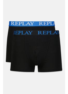 Buy Men 2 Piece Cotton Stretch Trunks, Black/Blue Combo in UAE