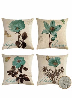 Buy Waterproof Throw Pillow Covers, Decorative Floral Printed Cushion Cover Outdoor Indoor 4 Pack of Case 18 X Inch in UAE