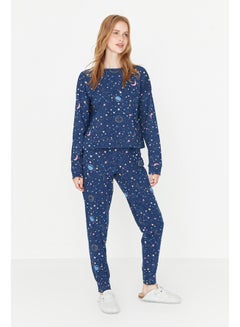 Buy Navy Blue 100% Cotton Printed Knitted Pajamas Set THMAW21PT0794 in Egypt