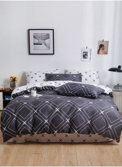 Buy Reversible Duvet cover set Geometric Design Dark Truffle with White in UAE