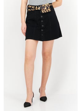 Buy Women Belted Plain Mini Skirt, Black in UAE