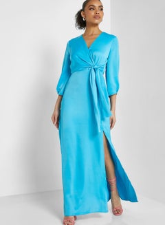 Buy Puff Sleeve Surplice Neck Dress in UAE
