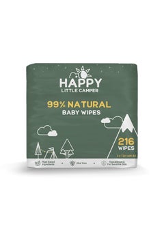 Buy Natural Cotton Baby Wipes with Organic Aloe Vera and Natural Vitamin E, Chlorine-Free, Unscented Wet Wipes, Hypoallergenic, Gentle on Sensitive Skin, 216 Count in UAE