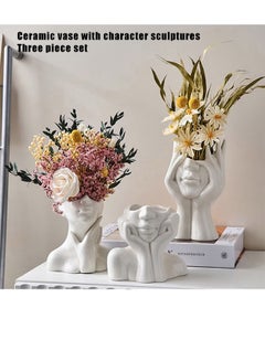Buy Ceramic vase Set-3 Small Flower vases for Decor,Modern Home Decor,Modern Home Decor, Character Statues Decorative vase ,idea Shelf,Table,Bookshelf,Entryway Decor in UAE