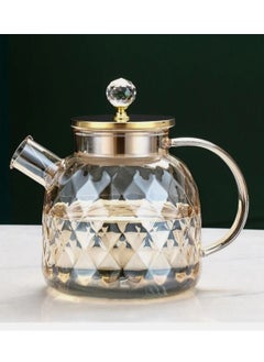 اشتري Teapot With Stainless Steel Strainer Lid And Infuser Heat Resistant Borosilicate Diamond Pattern Glass في الامارات