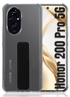 Buy Case Cover For Honor 200 Pro With Magnetic Hand Grip 3 in 1 Clear / Black in Saudi Arabia