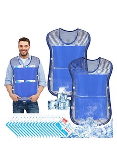 Buy 2Pcs Ice Vest, Cooling Vest with 16Pcs Ice Packs, Safety Vest, Summer Cooling Vest, Cool Jacket with Pockets for Outdoor Working in the Heat, Fishing, Running, Cycling, Gardening, Sports, Blue in Saudi Arabia