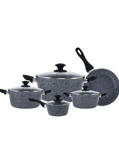 Buy 9-Piece Lambart  Granite-Coated Cookware Set (Black) in Saudi Arabia