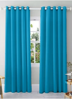 Buy Amali 2 Blackout curtains for living room Decor or bedroom window, noise reduction and light blocking with 16 Grommets in 2 panels long 274cm and 127cm in width Spanish Blue in UAE