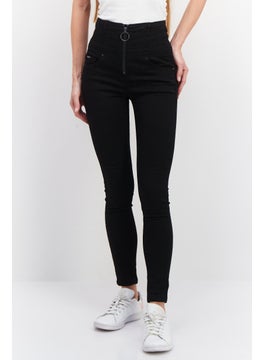 Buy Women Slim Fit Solid Stretchable Denim Jeans, Black in UAE