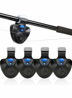 Buy 4 PCS Fishing Bite Alarm, Sensitive Electronic Sound Indicator Alert Bell with LED Lights Bells Clip On Rod, Daytime Night Carp Outdoor (Black) in UAE