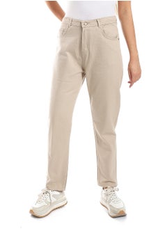 اشتري Woman Boyfriend Jeans Trousers - Beige في مصر