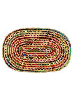 اشتري Jute Chindi Braid Rag Rug Boho Farmhouse Rustic Area Accent Throw Rug Handwoven Reversible Natural Recycled Cotton Living Room Den Study Home Décor Gift 2' X 3' Oval Multi Color في السعودية