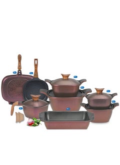 Buy 14 Piece Korean Design Granite Set Square, Neoklien (4 Pot + Tagin + Double Grill + Frying Pan + Milkshake) - Neoklien 4 Pots (20 - 22 - 24 - 30) + Tagin 36 + Double Grill 36 + Frying Pan 24 + Labneh 18- Royal in Egypt