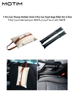 اشتري 1 Pcs Car Tissue Holder Car Tissue Box Leather Hanging Tissue Box Holder And 2 Pcs Car Seat Gap Filler for S line Soft Car Seat Side Hand Brake Gap Filler Pad Universal Car Interior Accessories في السعودية