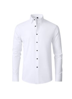 Buy Stretch Non-Iron Anti-Wrinkle Shirt, Men Long Sleeve Button Wrinkle Free Slim Fit Business Shirt White in Saudi Arabia