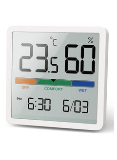 Buy EXCEFORE Digital Hygrometer Indoor Thermometer, Room Humidity Gauge, Accurate Desktop Digital Thermometer with Temperature, Humidity, and Clock in Saudi Arabia