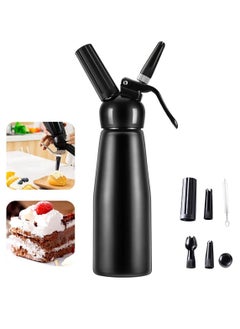 اشتري Whipped Cream Dispenser Professional Aluminum Culinary Canister Cream Whipper, Durable Stainless Steel Leak-Free Seals with 3 Decorating Nozzles Cream Foam Maker for Cake Dessert Coffee (500ml, Black) في الامارات