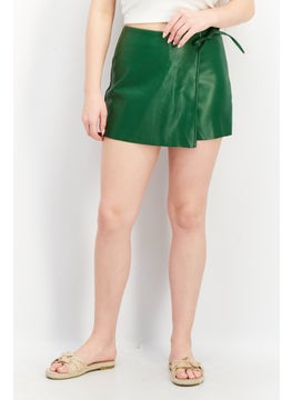 Buy Women Solid Side Zip Skort, Green in UAE