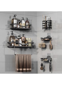 Buy 5-Piece Wall-Mounted Shower Organizer Strong Adhesive Shower Organizer Shelf with Hooks Rustproof Wall-Mounted Shower Shelves for Bathroom Kitchen in Saudi Arabia
