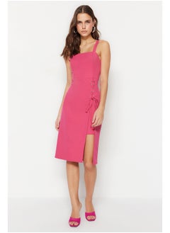 اشتري Fuchsia Body Hugging Eyelet Detailed Slit Square Collar Midi Woven Dress TWOSS19EL0079 في مصر