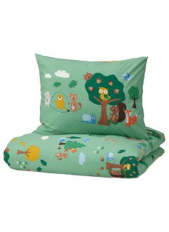 Buy Duvet Cover And Pillowcase Forest Animal Pattern And Multicolour 150X200 And 50X80 Cm in Saudi Arabia