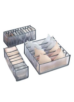 اشتري Underwear Storage Organizer, 3Pcs Underwear Drawer Organiser Foldable Storage Box Compartment, Multi-Grid Cabinet Organizers Divider Box for Organizing Bras, Socks,Ties, Belts في الامارات