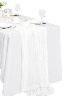 اشتري Cheesecloth Table Runner, 10Ft x 35" Rustic Gauze Boho Wedding Table Runner Decoration, Vintage Table Centerpieces, Table Cloth, for Wedding Reception Bridal Shower Birthday (1 Pack White) في السعودية