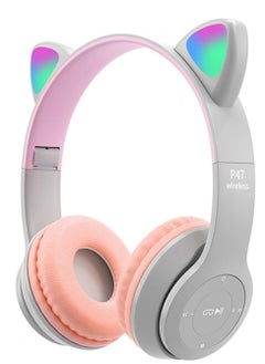 Buy Cat Ear Headphones for Girls Women Kids with Microphone 85dB Safe Sound Foldable for Online Learning Travel Cell Phone Support 3.5mm - Kids Wireless Over Ear Headphone - Gray Color in Egypt