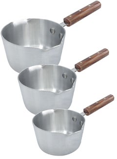 Buy 3-Piece Aluminum Milk Cookware Set With Wooden Handle Size 2200ml/1600ml/1200ml in Saudi Arabia