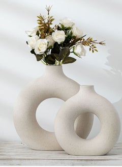 Buy Set of 2 Ceramic Hollow Donut Vase Off White Vases for Decor Nordic Minimalism Style Decor for Wedding Dinner Table Party Living Room Office Bedroom 18*19 cm and 22*23CM in Saudi Arabia