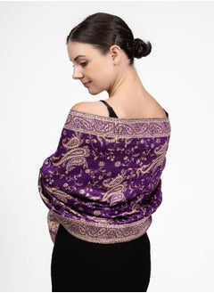 Buy Achillea Soft Silky Reversible Paisley Pashmina Shawl Wrap Scarf w/Fringes (Purple) in UAE