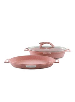 Buy Double Fish Frying Pan With lid , Granite Coating Non Stick Oval Frying pan - Fish Pan in UAE