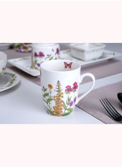 اشتري English Country Mug 300ml | White | Botanical Decal, Microwave Safe, High Quality New Bone China في الامارات