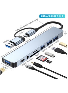 Buy 8 in 1 Typ c and USB A to 4 USB A TF/SD PD 3.5mmAudio Adapter Data Transmission for Mobile Phone PC Tablet in Saudi Arabia