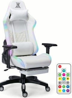 Buy Gaming Chair with RGB LED Light 4D Arm Lumbar Support Swivel Home Office Computer Recliner High Back Racing Gamer Desk Chair White in Saudi Arabia