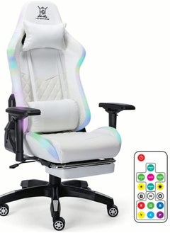 Buy Gaming Chair with RGB LED Light 4D Arm Lumbar Support Swivel Home Office Computer Recliner High Back Racing Gamer Desk Chair White in Saudi Arabia