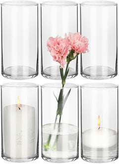 Buy Bigivaca 6 Inch Tall Clear Glass Vases,Bulk Cylinder Flower& Plant Vases,Set Of 6 Pack Candle Holders For Wedding Centerpieces And Home Decoration. in UAE