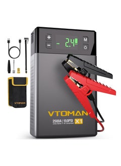 Buy VTOMAN X1 Jump Starter with Air Compressor, 2500A Portable Battery Booster(Up to 8.5L Gas/6L Diesel Engines) with 150PSI Digital Auto Tire Inflator, 12V Car Lithium Battery Jump Box Pack Power Charger in UAE