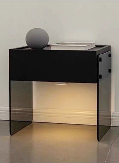 Buy Modern Design Minimalist Bedside Table Nightstand Glass Legs Side Table Induction Night Light End Table with Drawer Storage for Bedroom Living Room 50x40x47.5 cm in UAE