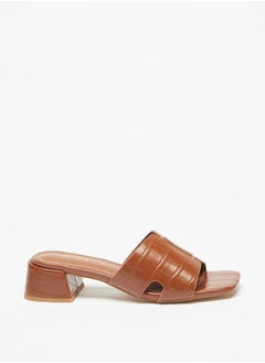 اشتري Women Textured Slip-On Sandals with Metal Accent and Block Heels في السعودية