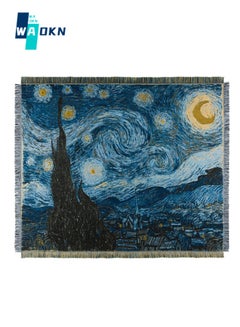 Buy Cotton Oil Painting Blanket 90x90 cm, Soft Air Conditioning Blanket, Hand-woven Sofa Blanket, Light and Breathable Nap Warm Nap Blanket, Beach Outdoor Picnic Mat in UAE