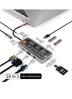 Buy USB C Hub 10 in 1 Type C Hub Multport Adapter Compatible with 100W Pd+4K HDMI+USB3.0+USB2.0*2+SD+TF+100W RJ45+1080P VGA+AUDIO3.5mm in Saudi Arabia