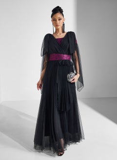 Buy V-Neck Belted Plisse Dress in UAE