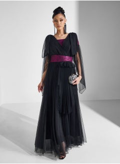 Buy V-Neck Belted Plisse Dress in Saudi Arabia